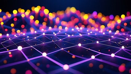 Abstract glowing network of purple lines and white nodes image