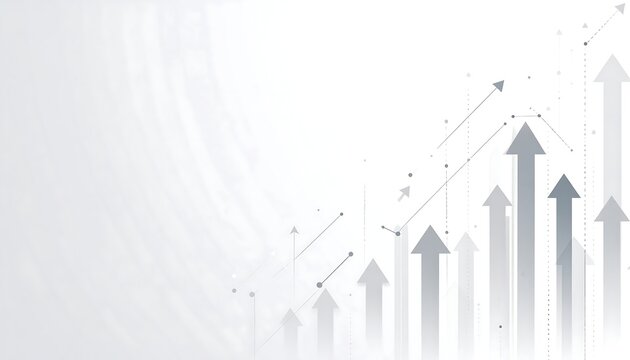 Abstract illustration of upward pointing arrows in shades of gray, connected by lines, symbolizing growth and positive trends against a white background.