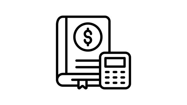 A outline style animated icon of accounting book with calculator