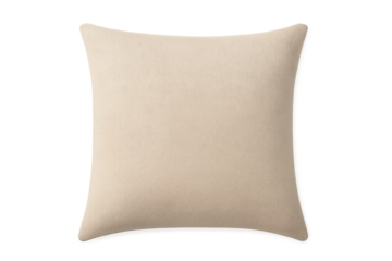 Beige square cushion pillow with soft textured fabric and subtle shading