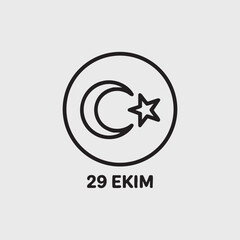 Outline Turkish Flag Icon Inside Geometric Circle with 29 Ekim Text Minimal Vector Design