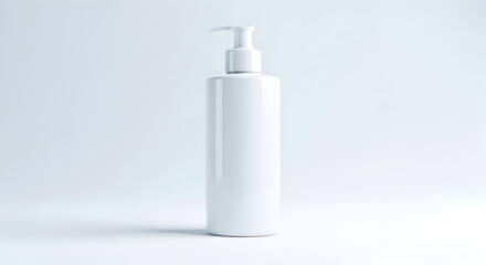 White cosmetic pump bottle mockup, blank plastic beauty product container for shampoo or lotion on a white backdrop110