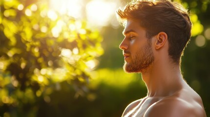 Relaxation Man meditating in a tranquil garden, embracing calmness and mindfulness.
