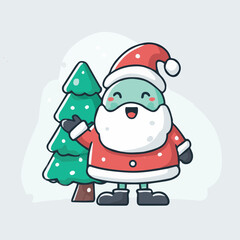 Cute Christmas mascot illustration with santa and christmas tree