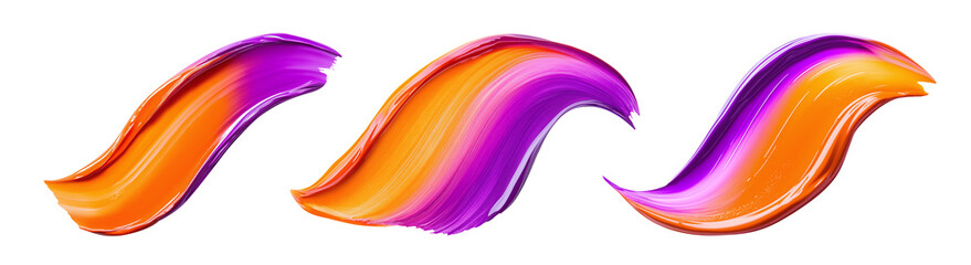 Gradient glossy swatches. Set of paint smear for design, orange with purple. Isolated element with clear even edge on transparent background