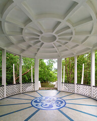 Royal Mausoleum, Kubah Makam Diraja: Pavilion with ornate tiled floor and lush green surroundings, Batu Satu, Bandar Seri Begawan, Brunei Darussalam