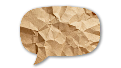 Crumpled Kraft Paper Speech Bubble with Textured Surface. cardboard paper. Png transparency