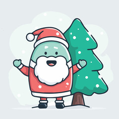 Cute Christmas mascot illustration with santa and christmas tree