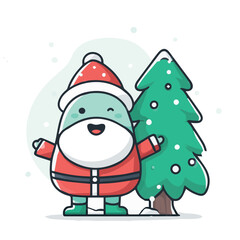 Cute Christmas mascot illustration with santa and christmas tree