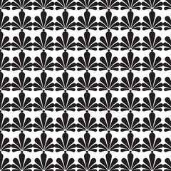 Seamless pattern of black floral elements isolated on white background