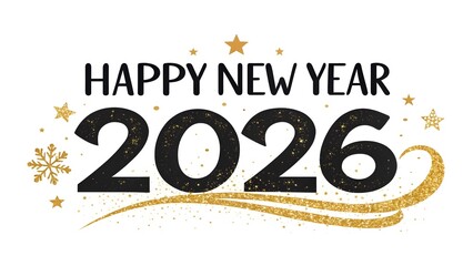 Elegant Black and Gold 'Happy New Year 2026' Calligraphy – Sparkling Glitter Luxe Design