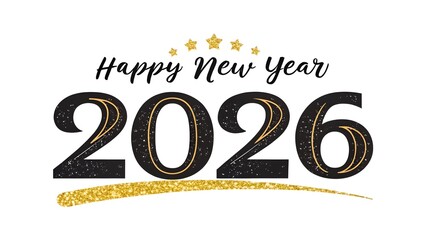 Elegant Black and Gold 'Happy New Year 2026' Calligraphy – Sparkling Glitter Luxe Design