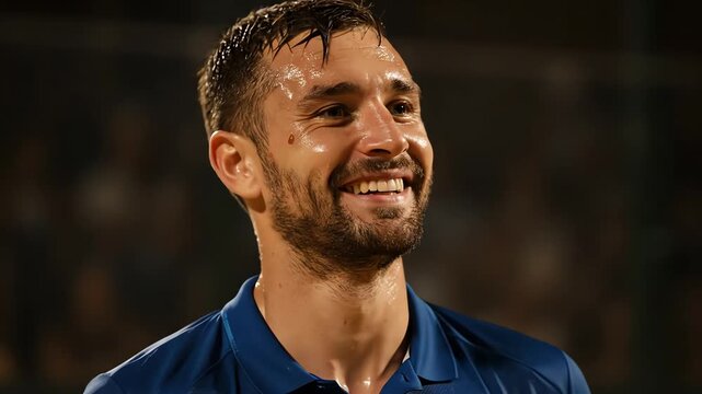 Smiling Man Sweating After Workout Close Up Shot