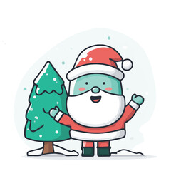 Cute Christmas mascot illustration with santa and christmas tree