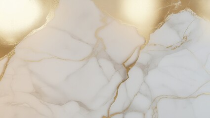 Fototapeta premium Soft Gold Reflection on White Marble. Elegant Natural Stone Texture with Subtle Golden Veins. Luxury Background for Interior Design