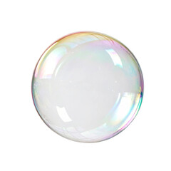 Closeup of a single iridescent soap bubble floating in the air isolated on transparent background beautiful colors