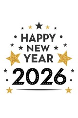 Elegant Black and Gold 'Happy New Year 2026' Calligraphy – Sparkling Glitter Luxe Design