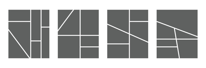 Set of collage grid manga comic storyboard layout panel blank template. Empty page frame for comic book, photo collage, poster, flyer. Vector illustration. Manga storyboard layout template for rapidly