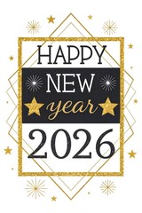 Elegant Black and Gold 'Happy New Year 2026' Calligraphy – Sparkling Glitter Luxe Design