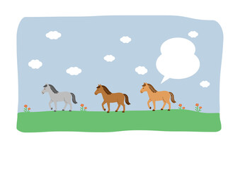 年賀状2026  かわいい馬の年賀状イラスト　干支のうま　シンプルな年賀状