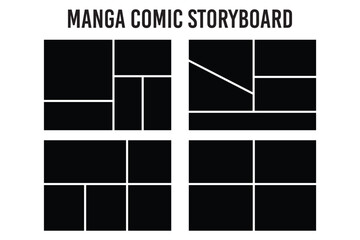 Blank collage grid template for a storyboard layout panel for a manga comic, Empty page frame for comic book, photo collage, poster, flyer, Collage grid manga book template. Image collage layout templ