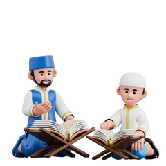 Muslim 3D Character Illustration Set Featuring Islamic Activities Eid Celebration Ramadan Prayer Cultural Holiday Tradition and Family Moments 