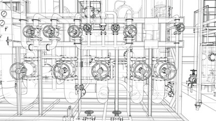 Fototapeta premium Industrial Piping Blueprint. Vector