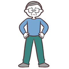 仁王立ちするシニア男性のイラスト