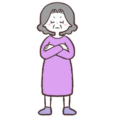仁王立ちするシニア女性のイラスト