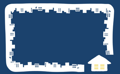 シンプルな住宅街の白いフレームイラスト