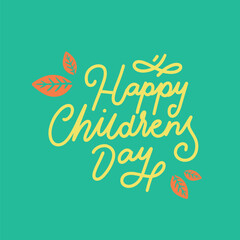 Flat Happy children's day background with lettering