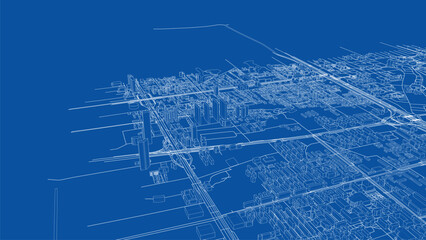 Blue Wireframe Cityscape