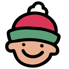 kids wearing Christmas hat illustration doodle icon