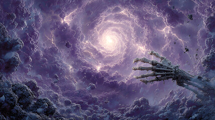 Haunted Skies, Spooky Skeleton Hand, Cosmic Storm