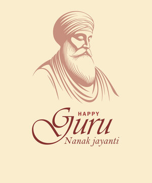 Minimal Guru Nanak Jayanti Line Art Illustration on Beige Background