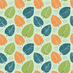 Obraz premium Seamless pattern with retro colorful leaves