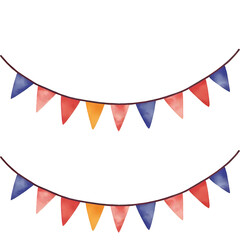 Rustic watercolor party banner flags. Watercolor colorful celebrate banner with flags.