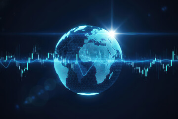 Global Finance and Digital World: Holographic Earth with Trading Chart and Data Wave