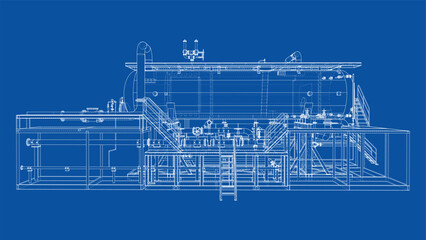 Industrial Equipment Blueprint on Blue. Vector © cherezoff