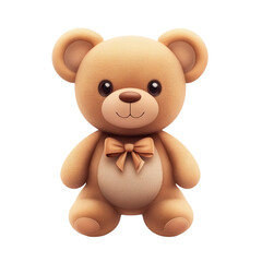 Adorable fluffy brown teddy bear with a bow tie on a transparent background