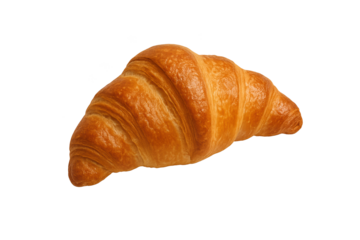 Golden flaky croissant on bright transparent background