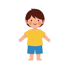 A cheerful cartoon boy standing with arms outstretched, smiling.