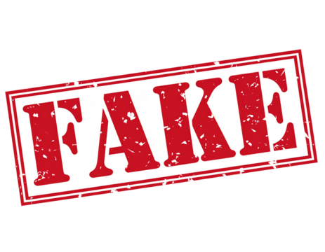 Roter Stempel mit Aufschrift "FAKE" – isoliert auf weißem Hintergrund, Freisteller, transparent