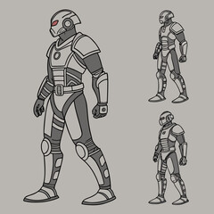 humanoid androids with exposed circuits mech