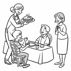 artboard with characters couple serving food