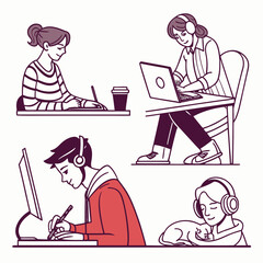 artboard with characters designer at home