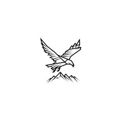 Obraz premium Majestic eagle in flight over mountain peaks line art illustration, symbolizing freedom, power, and nature