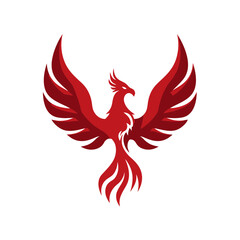 Naklejka premium Majestic red phoenix illustration with spread wings, a powerful symbol of rebirth, strength, and triumph. Mythical bird graphic.