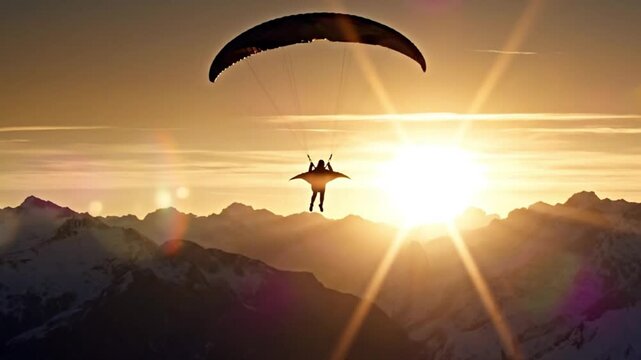 Paragliding adventure over majestic mountains at sunset aerial photography scenic viewpoint thrilling experience