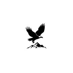 Obraz premium Majestic eagle silhouette flying over mountain peaks, symbolizing freedom, strength, and nature's wild beauty. Vector art.